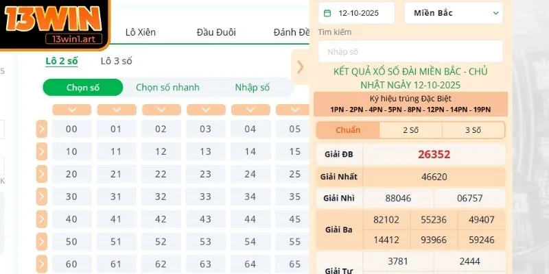 Lên bảng kết quả Xổ Số 13WIN chi tiết